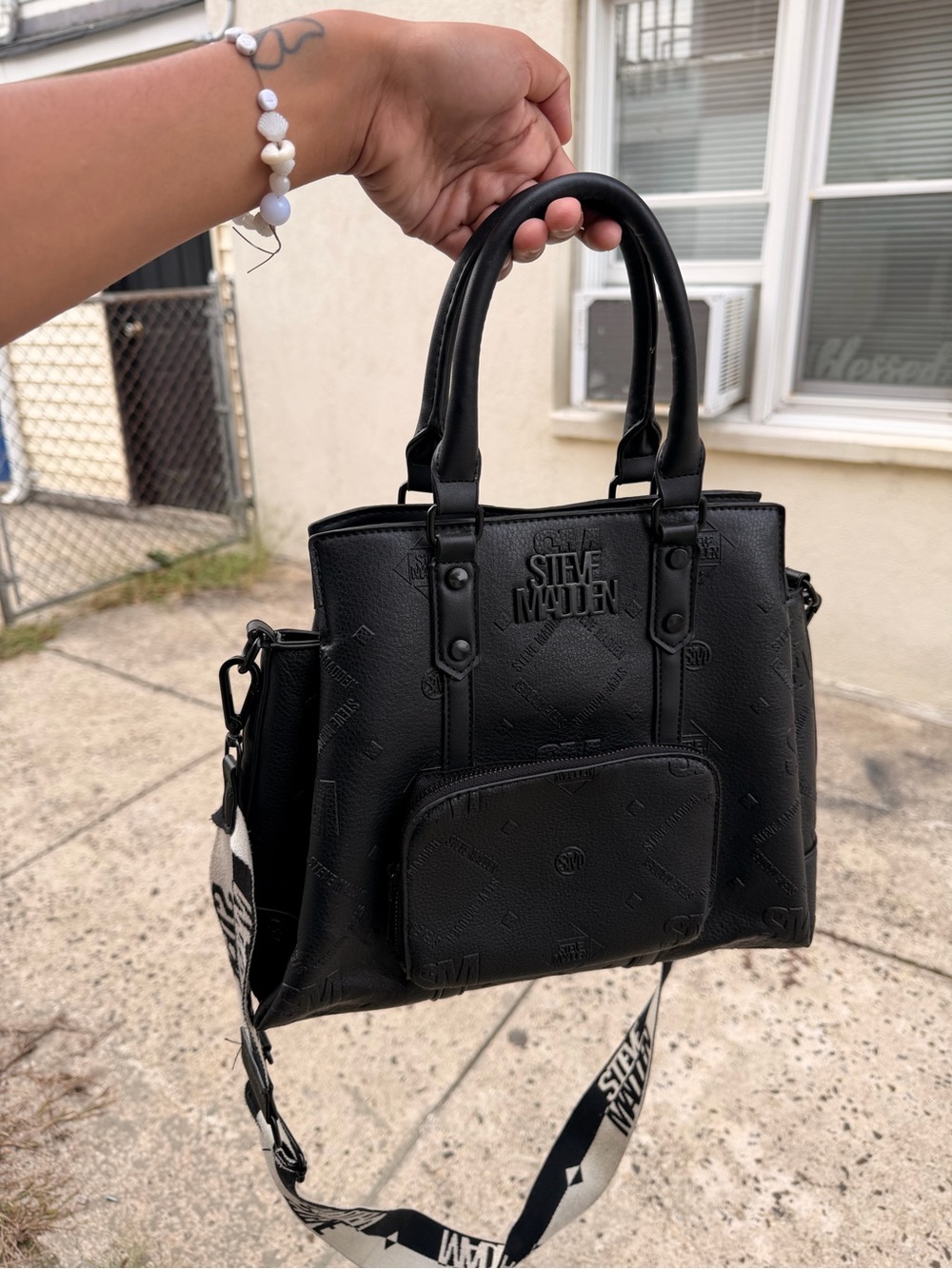 Steve Madden Black Satchel with Removable Logo Strap